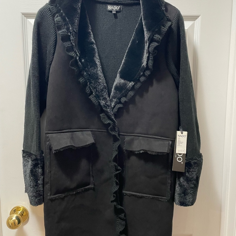New NADO Faux Shearling Sweater Coat style 1173 Black